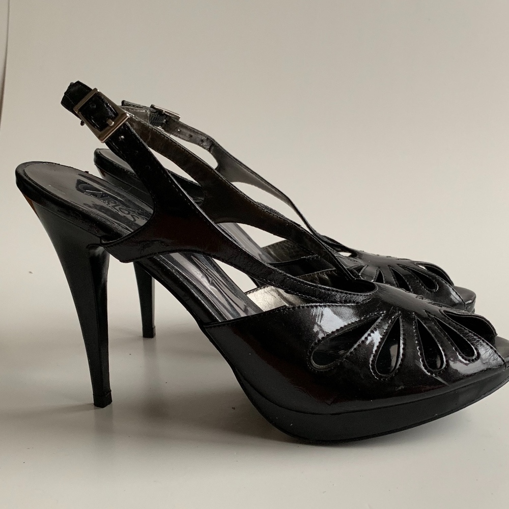 Carlos Black / Dark Silver Peep Toe Heel Size 9